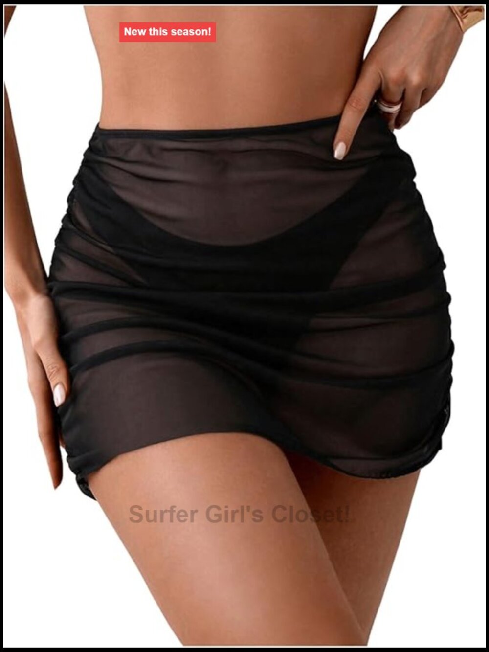High Waist Ruched Mini Skirt Swim Cover Up Sheer Beach Coverup